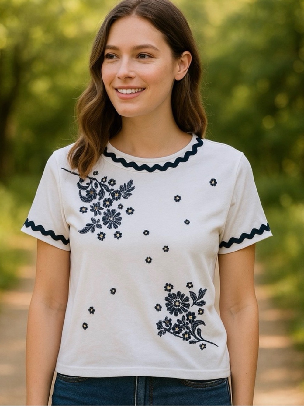 Ontheblvrd White Tee with Black Embroidery